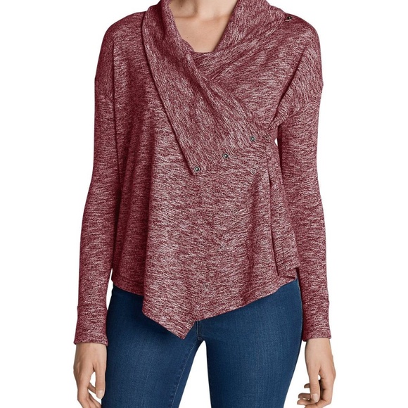 NEW 7 days 7 ways convertible cardigan heathered berry Eddie Bauer Large Tall - Picture 2 of 10